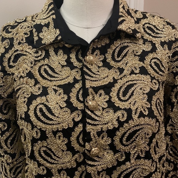 BARABAS Women’s Button Down Shirt Gold Paisley Embroidered Size S - Picture 2 of 10